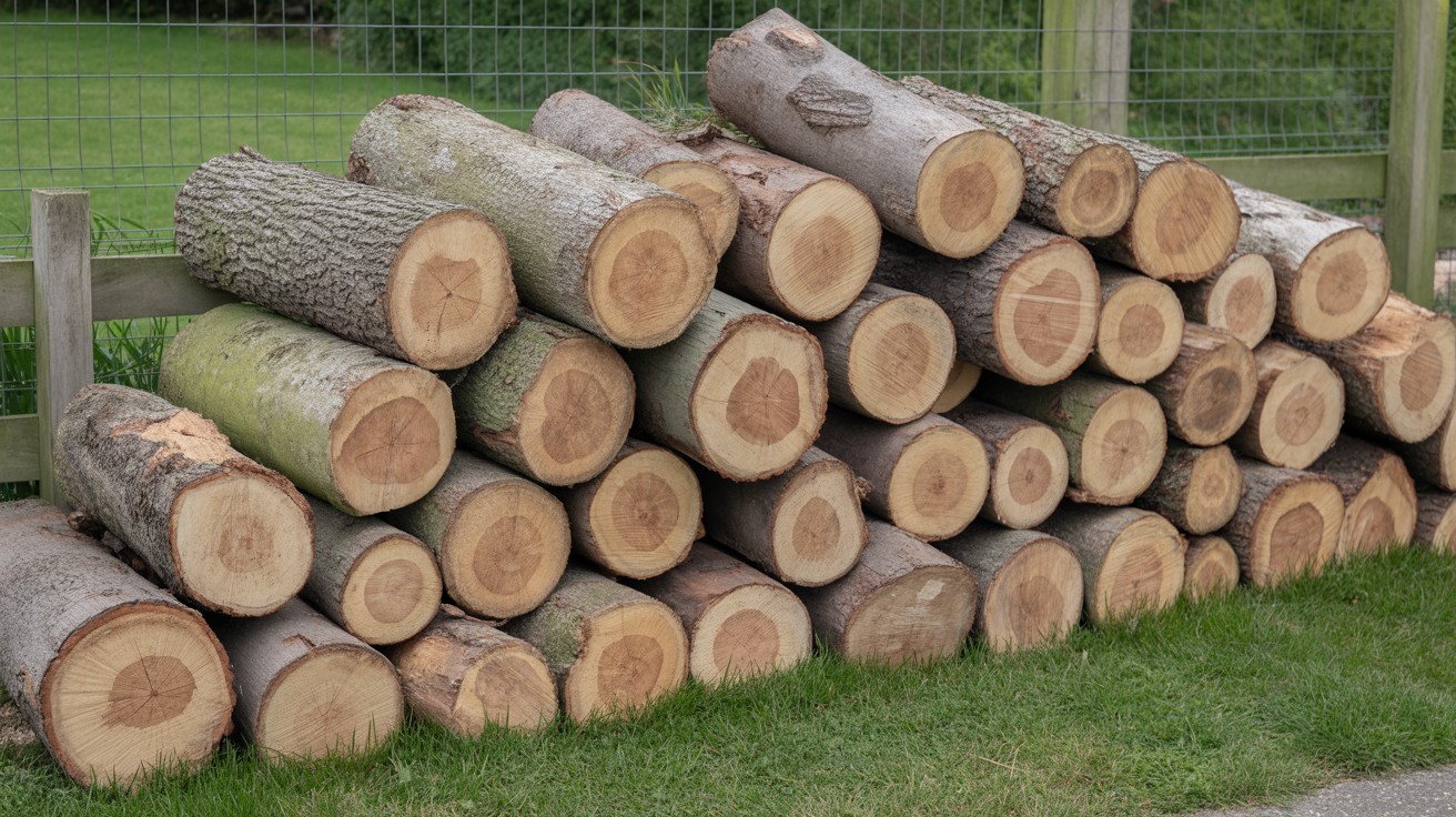 Large oak tree being felled in a UK garden